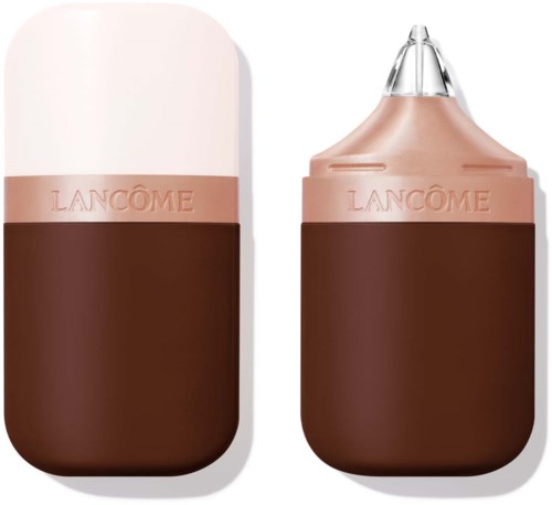 Läppstift med en mjuk rosa ovansidan och en mörkbrun botten, med märket "Lancôme" på.