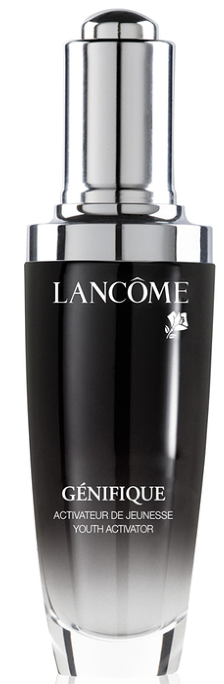 Czarna i srebrna butelka z napisem Lancome Génifique Youth Activator z pipetką.
