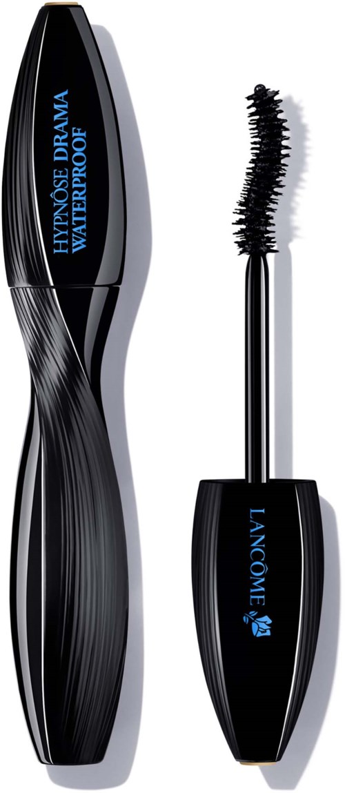 En vannfast mascara-typ med et buet håndtak og en børste. Teksten sier Hypnose Drama Waterproof og Lanc f4me.