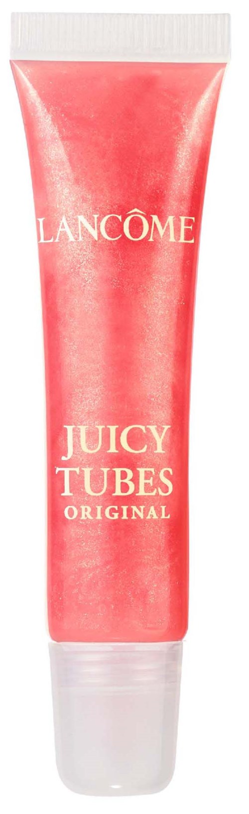 Rosa tube med hvit hette, merket 'Lancôme Juicy Tubes Original'.