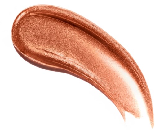 En metallisk roséguldsminke med shimmer på hvit bakgrunn.