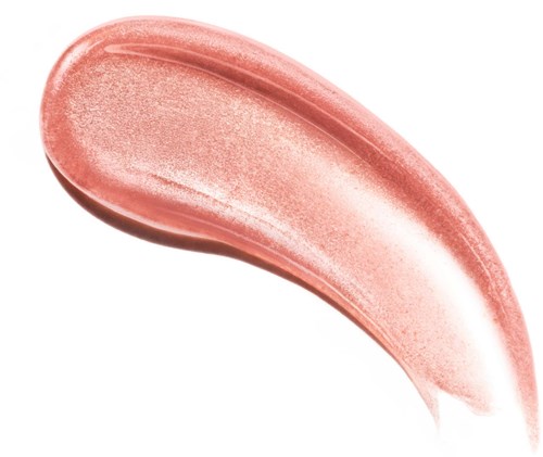 Rosa og hvit sminkeprøve med glitrende overflate.