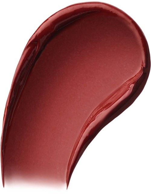 En smøring af skinnende, mauve-farvet makeup eller læbestift med en buet, tåformet form.