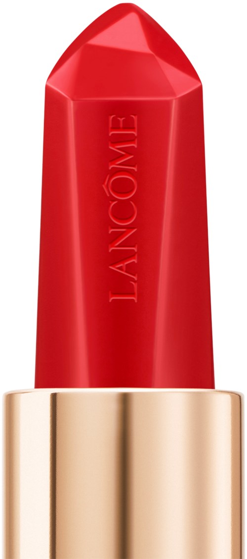 Rødt leppestift med gullbas, merket 'LANCÔME' skrevet på.