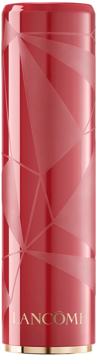 En lang, rosa leppestiftpenn med geometriske mønstre og gullskrift som sier "Lancôme."