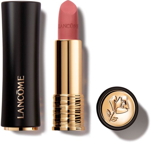 Lancôme läppstift med svart lock, guldfot och blomdesign på locket.