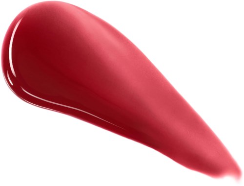 Een roze lippenstiftstreek met glanzende afwerking op een witte achtergrond.