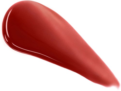 Een rode lippenstiftstaal op een witte achtergrond met een gladde, gebogen vorm en romige textuur.