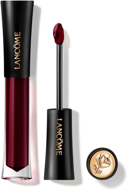 Lipgloss tube, open applicator met rode glans, met een bijpassende LANCÔME-logo munt.