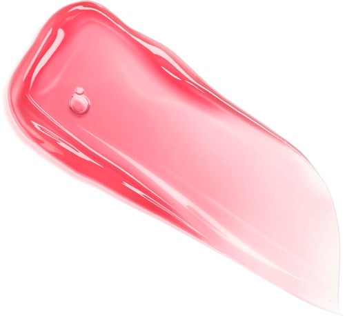 A pinkish-red gel-like substance with shiny, smooth surface and a small bubble in it.