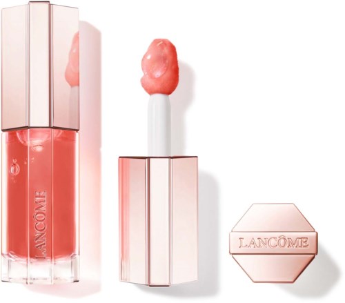 Lancôme lip gloss with a pink shade and a matching lipstick cap. The product is elegant and stylish.