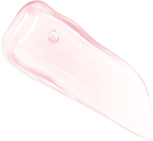 A clear, pink-tinted gel with a drop on it, in an abstract shape.
