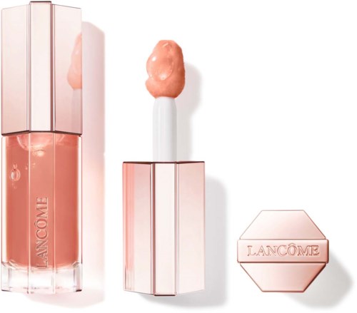 Lipstick with a pink cover, with the product and logo visible, and a top with a pink mark.