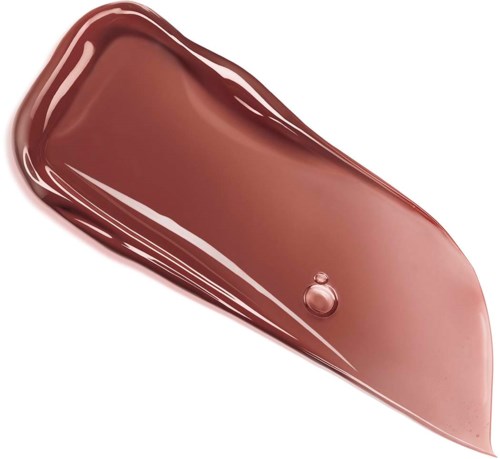 A swipe of shiny brown nail polish with a drop near the edge.