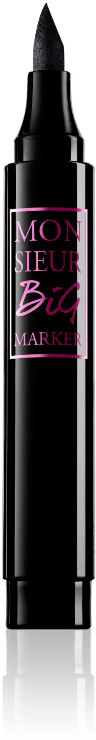 En svart marker med rosa text som säger "Mon-Sieur Big" står upprätt.