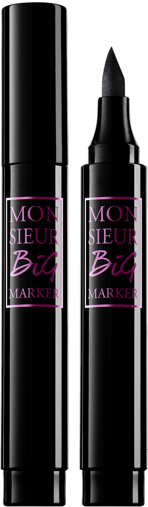 En svart penna med rosa text, en med stängd och en utan, visar produktnamnet.