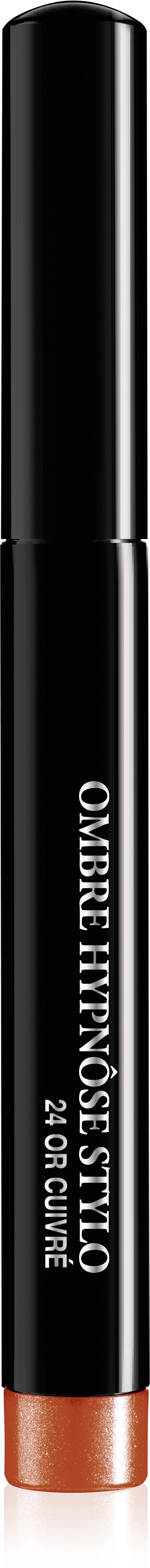En sort eyeliner blyant med en brun spids, mærket "OMERRE WISE EYES STYLO 24:03 COUTURE."