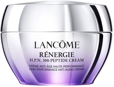 En sølv- og lilla krukke med Lancôme Rénergie anti-aging creme.
