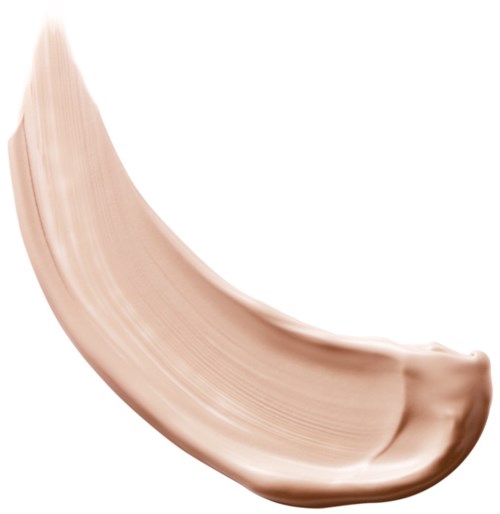 En kurvad provsträcka av beige foundation eller concealerkräm med en slät textur.