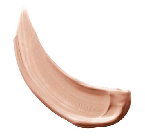 En svep av beige eller hudfärgad makeup eller grund på en vit bakgrund.