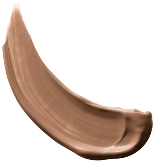 En krökt streck av ljusbrun makeup, sannolikt foundation eller concealer, med en slät yta på vit bakgrund.