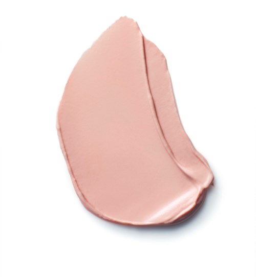A pink, shiny, tear-shaped object with a small crack and a curved line, resembling a polished stone or gem.