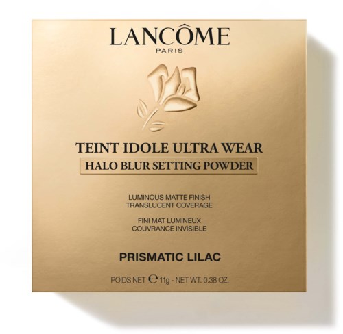 Lancôme Teint Idole Ultra Wear Halo Blur Setting Powder Verpackung in Beige mit Goldakzenten und schwarzem Text.