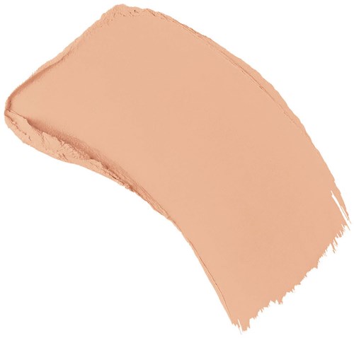Ett beige-färgat makeup-borstarstreck, krökt och texturerad.