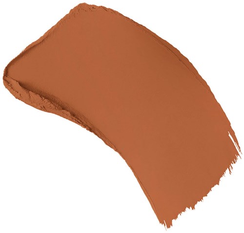 Ett runt, brunt-orange smörjstreck eller smutss på en vit bakgrund.