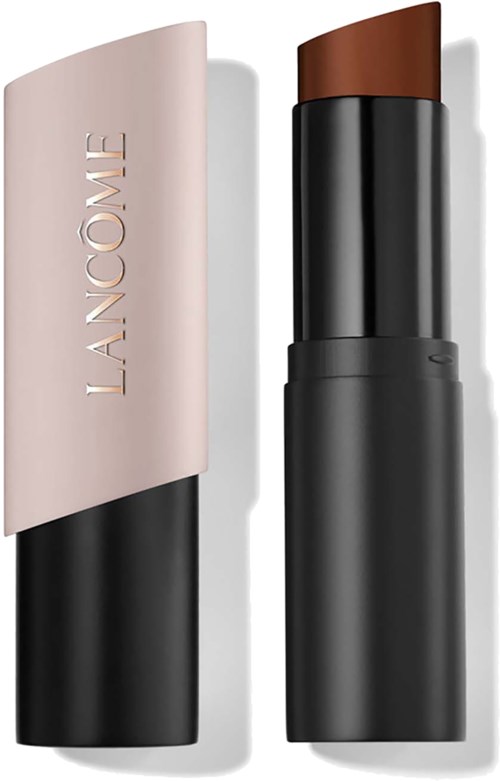 Ett läppstift med svart och beige hölje, läppstiftet är brunt. Märke Lancôme finns på fallet.
