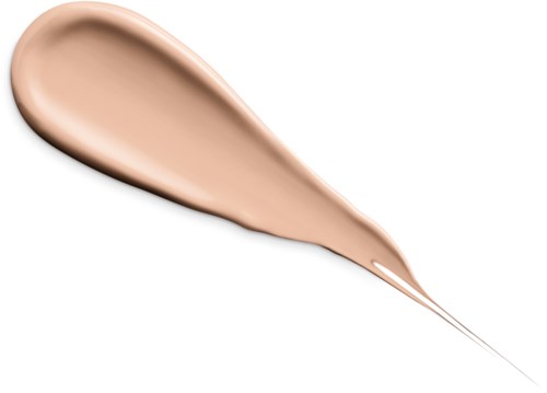 En beige flytande makeup-svärta med en spetsig svans, slät och krämig konsistens.