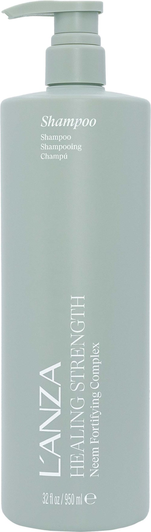 A light green shampoo bottle with a pump, labeled as calming and soothing for hair and scalp.