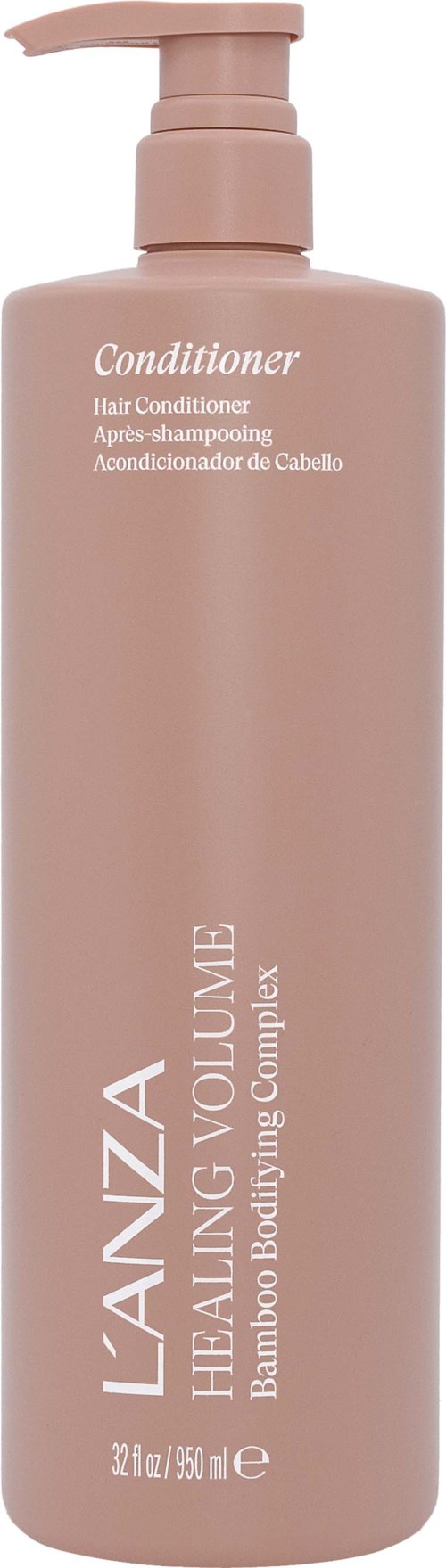 Een roze fles met pompmerkte 'Conditioner' voor haarverzorging.