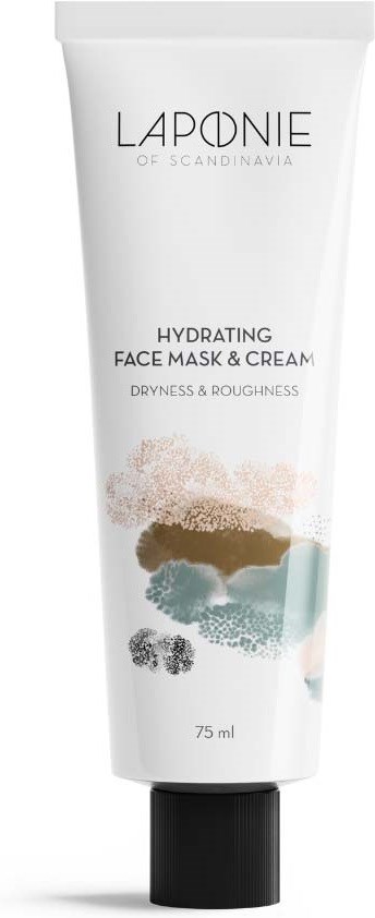 LAPONIE fugtgivende ansigtsmaske og creme i hvid tube med bløde farver og enkel tekst.