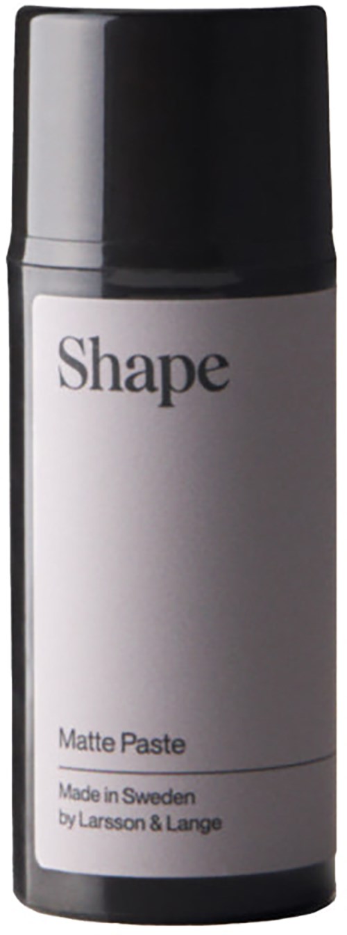 Black and white deodorant spray can with the label 'Shape' and 'Matte Paste' made in Sweden.