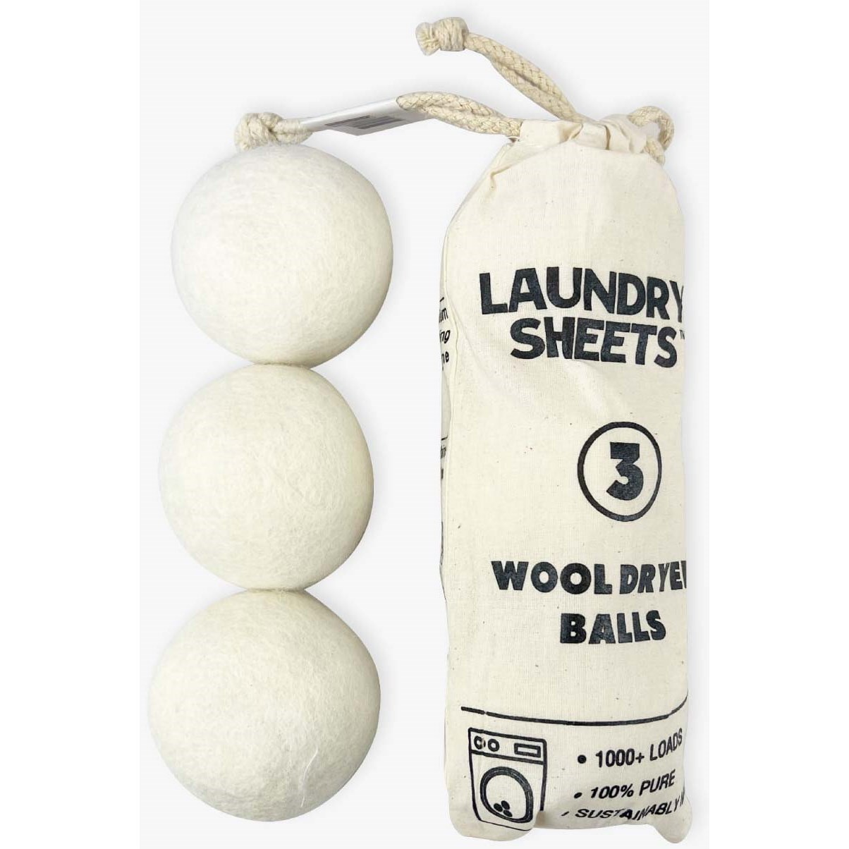 Laundry Sheets Wool Dryer Balls 3 Pcs