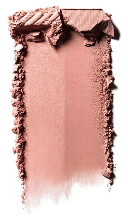 Ett rosa sminkpuder med brända bitar och ett puderstreck. Det har ett mjukt, matt utseende.