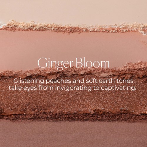 Illustration med forskellige nuancer af fersken og jordfarver med teksten Ginger Bloom og beskrivelse af øjenfarver.