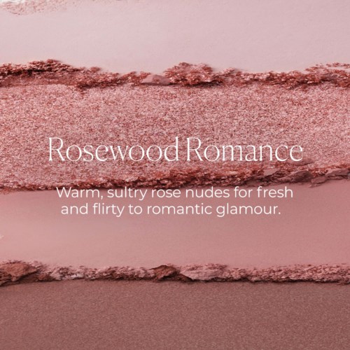 Tekstlogo med ordene Rosewood Romance, der beskriver varme rosa nuancer til romantisk glamour.