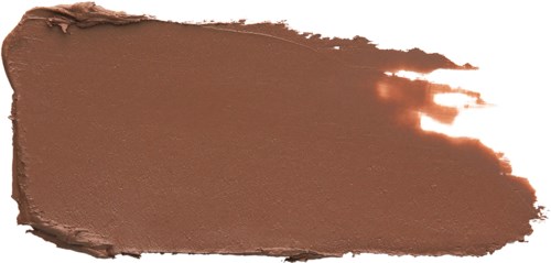 A brown makeup swatch with a rough edge and some glossiness, appears to be lipstick or cream makeup.