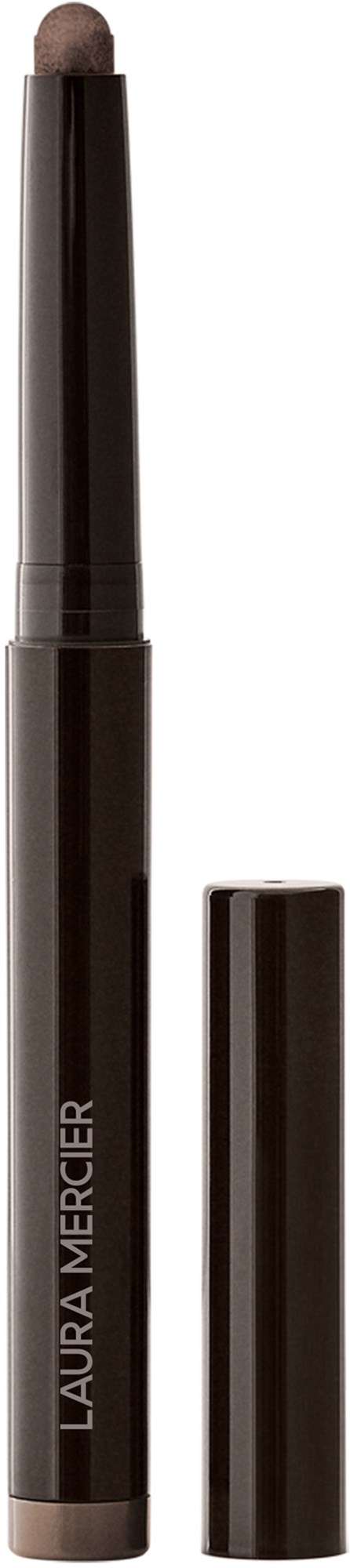 A black makeup stick with cap, labeled Laura Mercier. The cap is placed beside the stick.