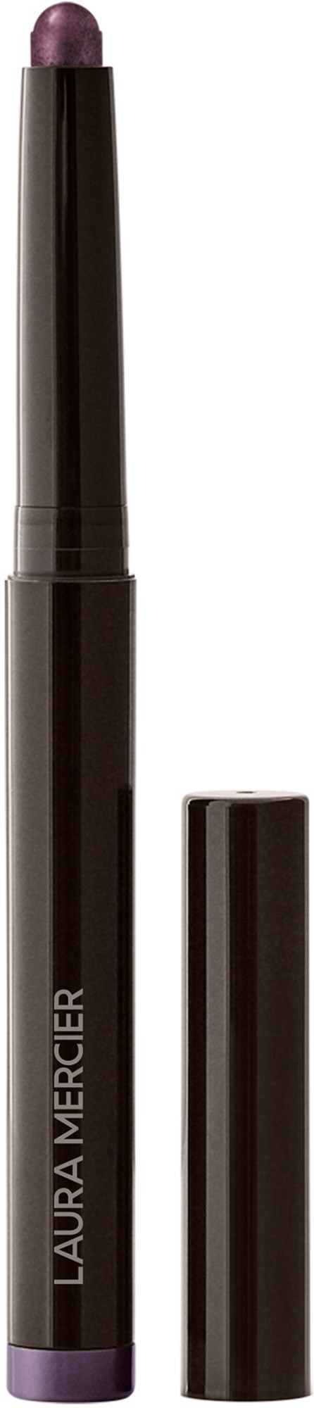 A purple lip crayon with a black container labeled 'LAURA MERCIER' and a removable cap.