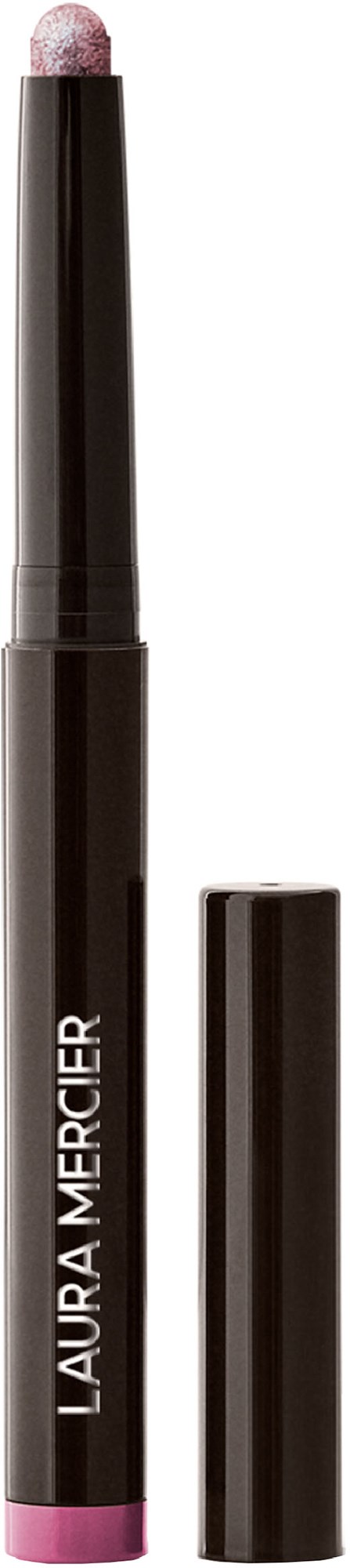 A black lipstick or lip gloss with a pink tip, labeled 'Laura Mercier', shown with its cap removed.