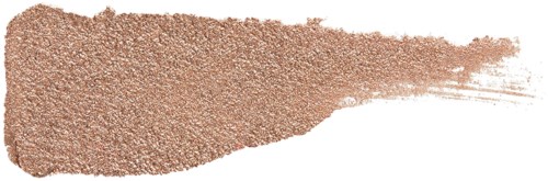 A brown makeup brush stroke on a white background, with the brush bristles visible at the end.