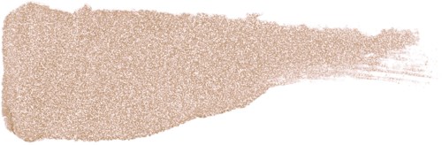 A makeup brush with rose gold color, showing powder pressed onto it, against a white background.
