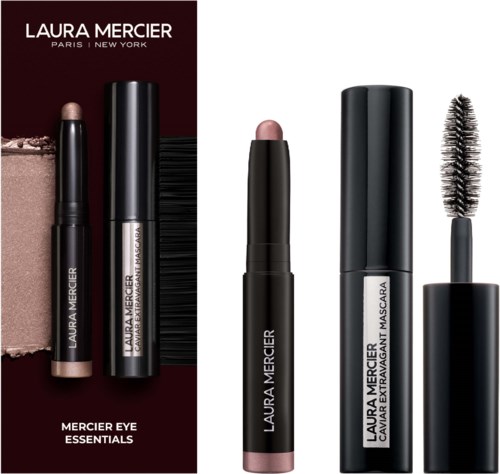 Two makeup products with black packaging, one lipstick and one mascara, displayed on a white background.