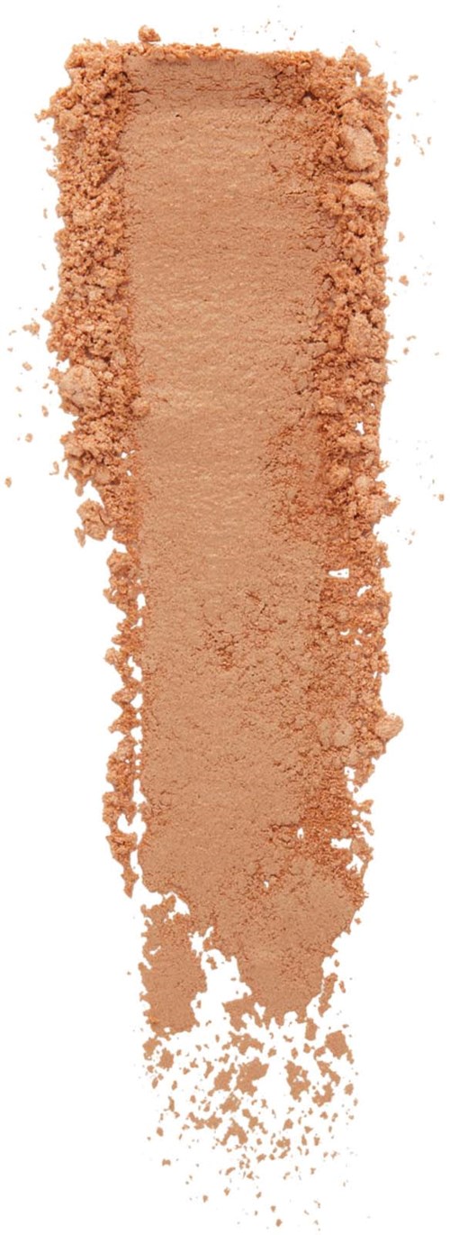 A makeup highlighter in a beige powder form, with some powder scattered around. The makeup is in a tube.