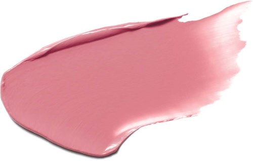 A pink cosmetic cream smear on a white background, smooth and shiny.