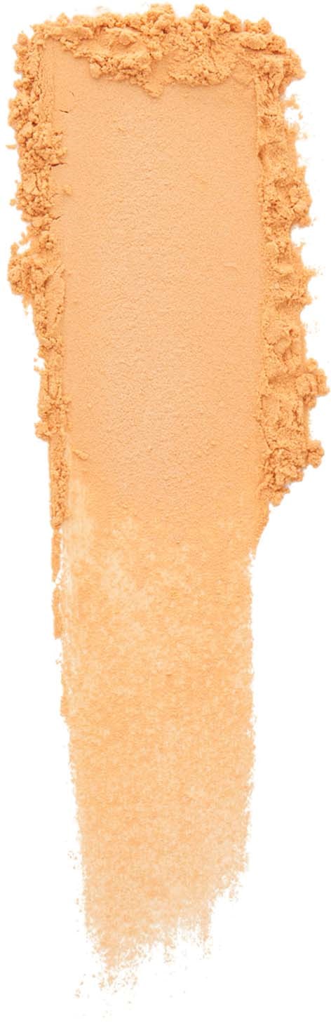 A long, vertical streak of beige powder, with a rough, uneven border at the top and a fading tail below.
