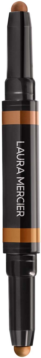 En dobbelspids makeup-pen med beige og brune nuancer, mærket 'LAURA MERCIER.'